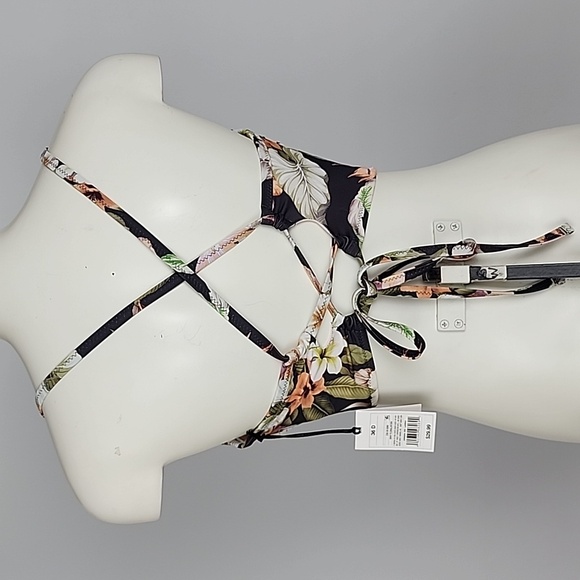 Shade & Shore Gray Floral Tropical Bikini Top Criss Cross Straps Light Size 36D - Picture 3 of 10